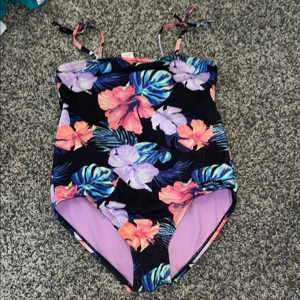 Justice Floral Kids Swim One Piece - Black, Pink, Blue